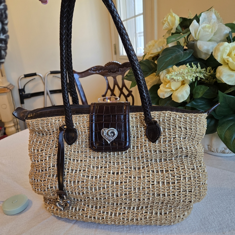 Brighton Natural Woven Shoulder Bag with Black Trim - Picture 6 of 7